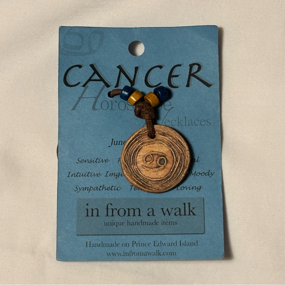 Cancer Horoscope Necklace with Wooden Pendant. New without tags.